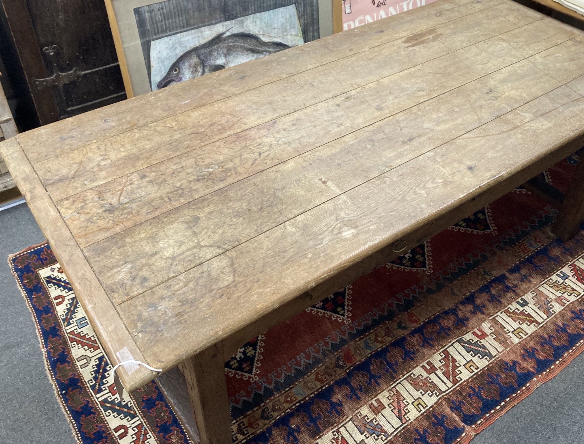 A 19th century French rectangular oak farmhouse table, length 180cm, depth 81cm, height 71cm